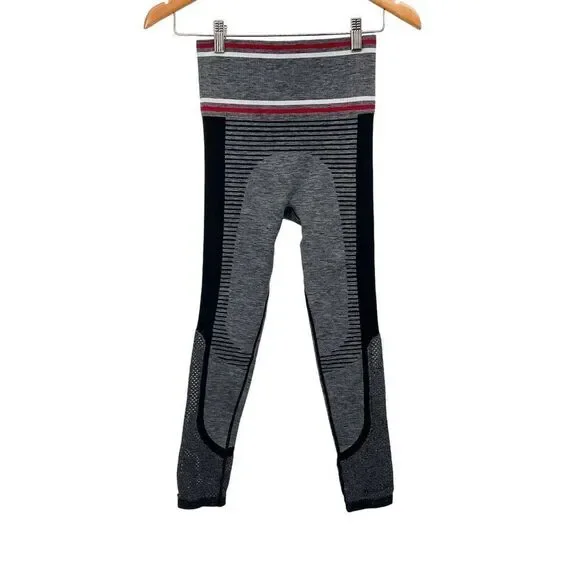 2/$30 Mono B Seamless Hybrid High Waisted Techno Athletic Track Leggings Gray - Picture 6 of 12